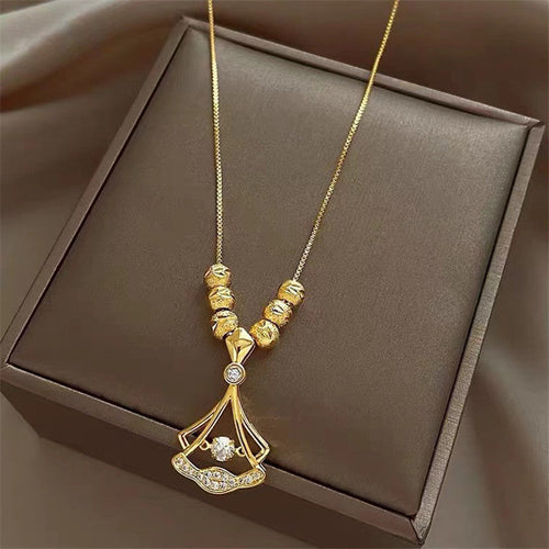 18K Real Gold Ginkgo Leaf Pendant Necklace