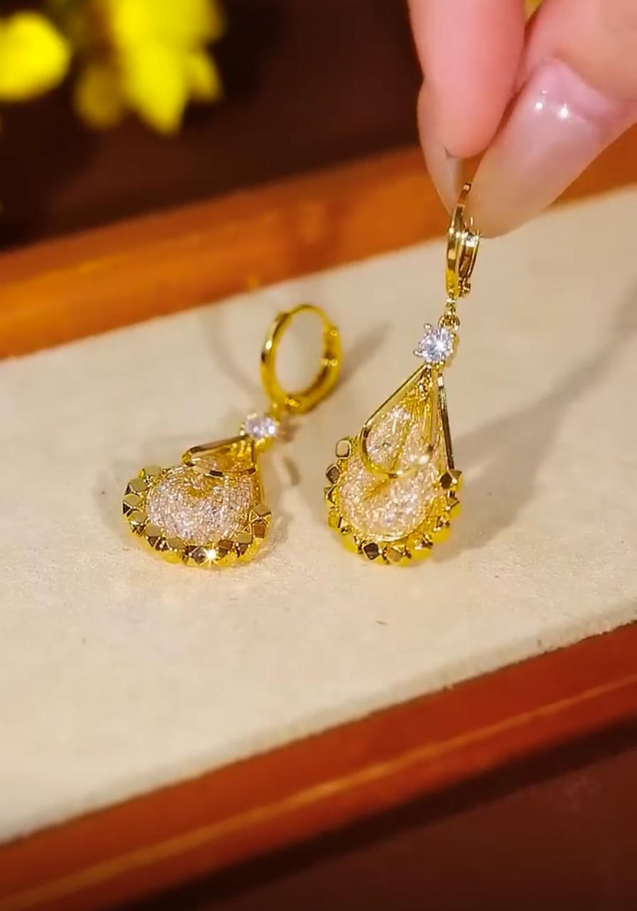 Mesh crystal zircon earrings(24k gold plated)